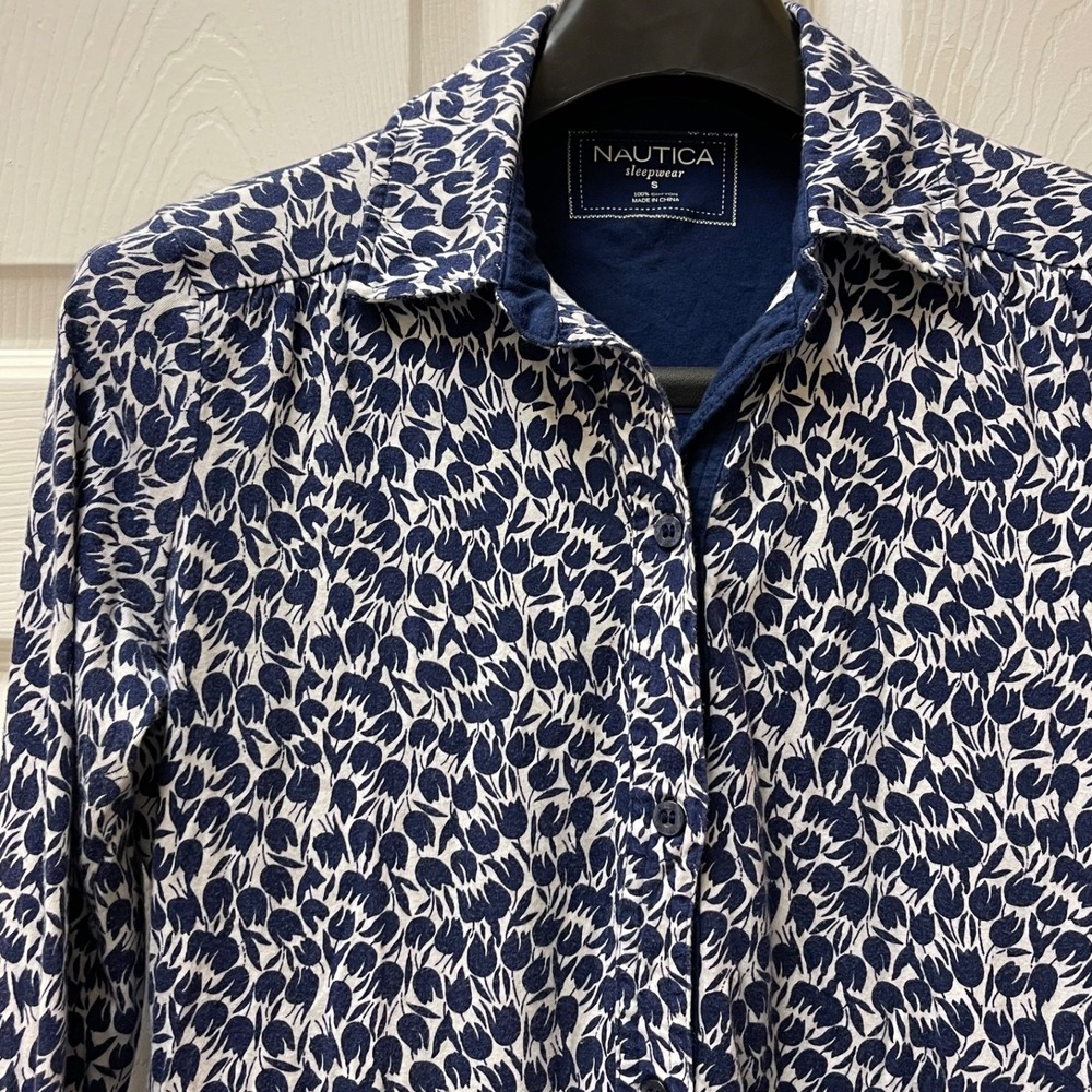 Nautica‎ Hooded Nightie Sleepwear Women's S Floral Print 3/4 Sleeve Button Up